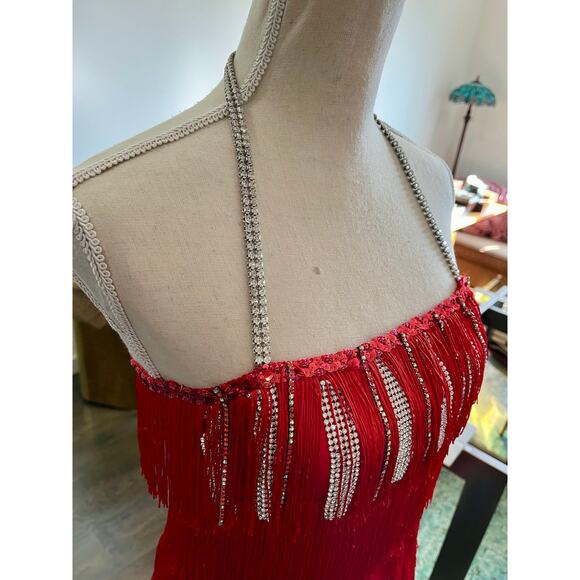 Red 1920s Flapper Dress Costume Set Headpiece Gloves Boa Wig Necklace Sz 4 Small - Picture 12 of 16
